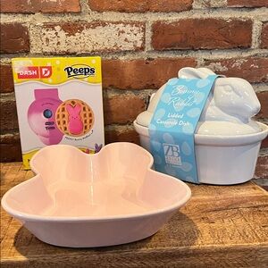 Pink Bunny Shaped Dish and White Rabbit Casserole Dish Set